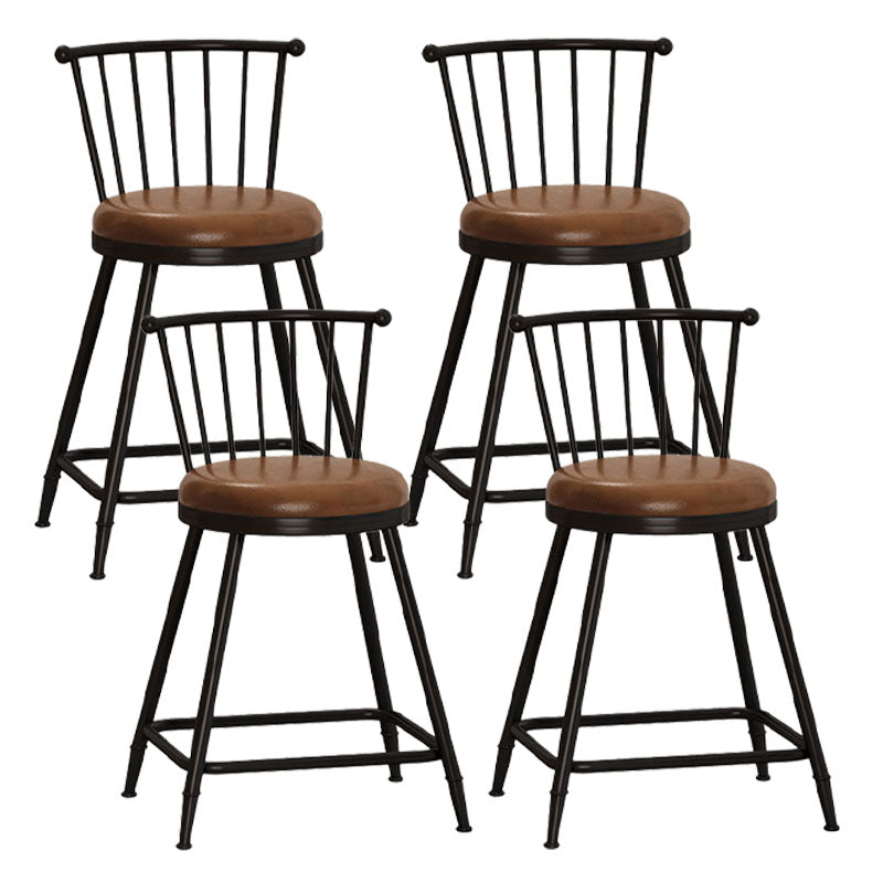Industrial Armless Backrest Counter Stool Steel Bar Stool with Leather Cushion Brown 4 Piece Set Short Stool(22"H) Clearhalo 'Bar Furniture' 'Bar Stools' 'bar_stools' 'furn' 'furn_bar_stools' 'Furniture' 'furniture_bar_stools' 'Kitchen & Dining Furniture' 4910899