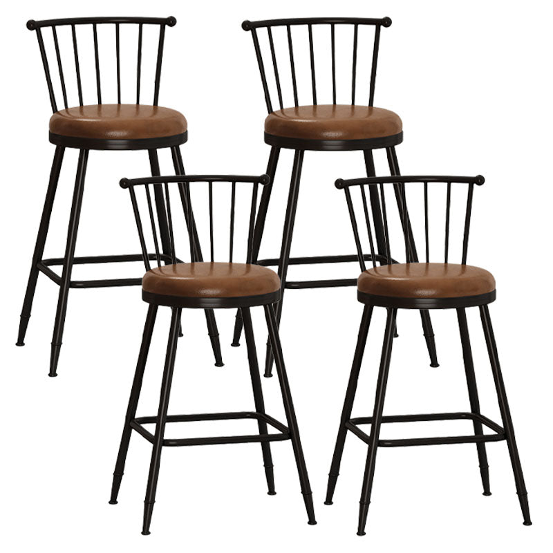 Industrial Armless Backrest Counter Stool Steel Bar Stool with Leather Cushion Brown 4 Piece Set Counter Stool(26"H) Clearhalo 'Bar Furniture' 'Bar Stools' 'bar_stools' 'furn' 'furn_bar_stools' 'Furniture' 'furniture_bar_stools' 'Kitchen & Dining Furniture' 4910903