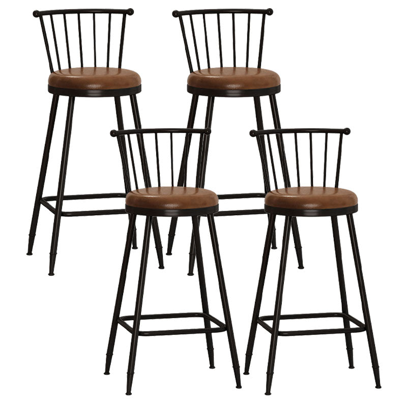 Industrial Armless Backrest Counter Stool Steel Bar Stool with Leather Cushion Brown 4 Piece Set Bar Stool(30"H) Clearhalo 'Bar Furniture' 'Bar Stools' 'bar_stools' 'furn' 'furn_bar_stools' 'Furniture' 'furniture_bar_stools' 'Kitchen & Dining Furniture' 4910907