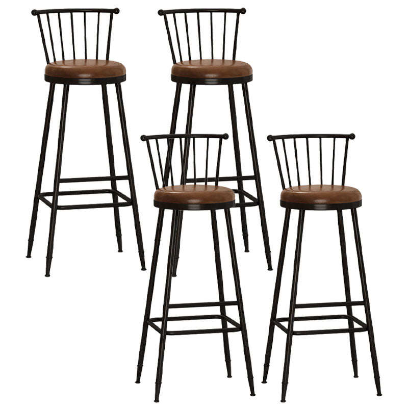 Industrial Armless Backrest Counter Stool Steel Bar Stool with Leather Cushion Brown 4 Piece Set Bar Stool(33"H) Clearhalo 'Bar Furniture' 'Bar Stools' 'bar_stools' 'furn' 'furn_bar_stools' 'Furniture' 'furniture_bar_stools' 'Kitchen & Dining Furniture' 4910911