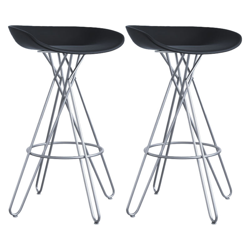 Glam Footrest Plastic Barstool Matte Finish Restaurant Stool Black-Silver 2 Piece Set Clearhalo 'Bar Furniture' 'Bar Stools' 'bar_stools' 'furn' 'furn_bar_stools' 'Furniture' 'furniture_bar_stools' 'Kitchen & Dining Furniture' 4910923
