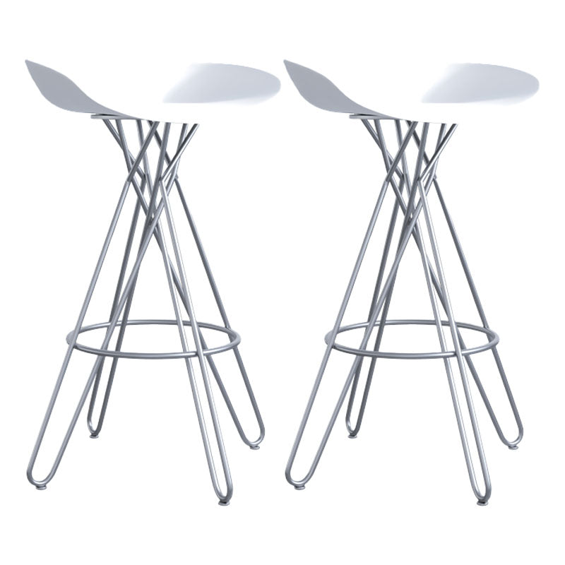 Glam Footrest Plastic Barstool Matte Finish Restaurant Stool White-Silver 2 Piece Set Clearhalo 'Bar Furniture' 'Bar Stools' 'bar_stools' 'furn' 'furn_bar_stools' 'Furniture' 'furniture_bar_stools' 'Kitchen & Dining Furniture' 4910925