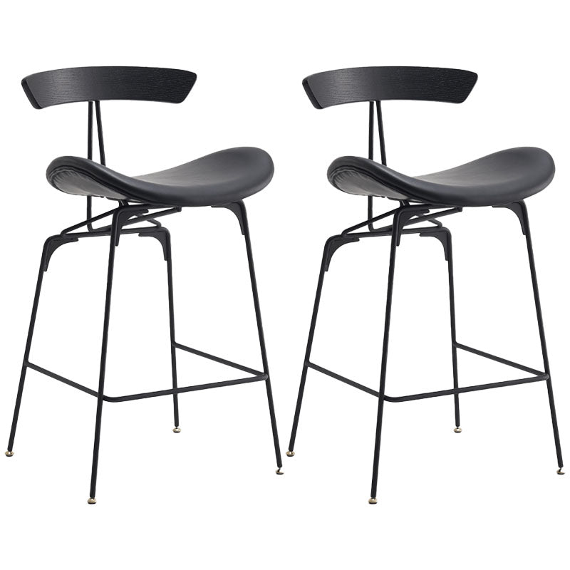 Industrial Matte Finish Leather Barstool Footrest Home Stool Black 2 Piece Set Counter Stool(26"H) Clearhalo 'Bar Furniture' 'Bar Stools' 'bar_stools' 'furn' 'furn_bar_stools' 'Furniture' 'furniture_bar_stools' 'Kitchen & Dining Furniture' 4911016