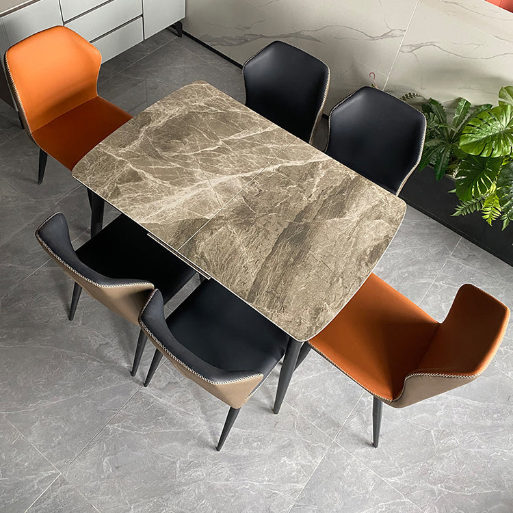 Modern 1/4/5/7 Pieces Dining Table Set with Grey Sintered Stone Top Scalable Dinette Set 7 Pieces: Table, 6 Chairs Clearhalo 'Dining Room Sets' 'Dining Tables & Seating' 'dining_room_set' 'furn' 'furn_dining_room_set' 'Furniture' 'furniture_dining_room_set' 'Kitchen & Dining Furniture' 4911052