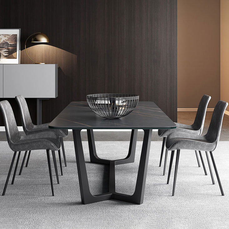 Modern 1/4/5/7 Pieces Rectangle Dining Set Sintered Stone Dining Table with Leather Chairs 5 Pieces: Table, 4 Chairs Clearhalo 'Dining Room Sets' 'Dining Tables & Seating' 'dining_room_set' 'furn' 'furn_dining_room_set' 'Furniture' 'furniture_dining_room_set' 'Kitchen & Dining Furniture' 4911086