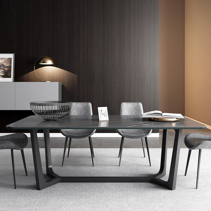 Modern 1/4/5/7 Pieces Rectangle Dining Set Sintered Stone Dining Table with Leather Chairs Clearhalo 'Dining Room Sets' 'Dining Tables & Seating' 'dining_room_set' 'furn' 'furn_dining_room_set' 'Furniture' 'furniture_dining_room_set' 'Kitchen & Dining Furniture' 4911088