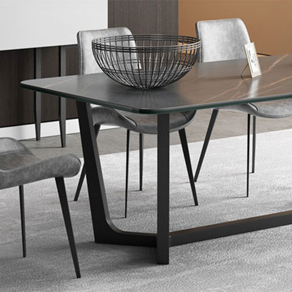 Modern 1/4/5/7 Pieces Rectangle Dining Set Sintered Stone Dining Table with Leather Chairs Clearhalo 'Dining Room Sets' 'Dining Tables & Seating' 'dining_room_set' 'furn' 'furn_dining_room_set' 'Furniture' 'furniture_dining_room_set' 'Kitchen & Dining Furniture' 4911092