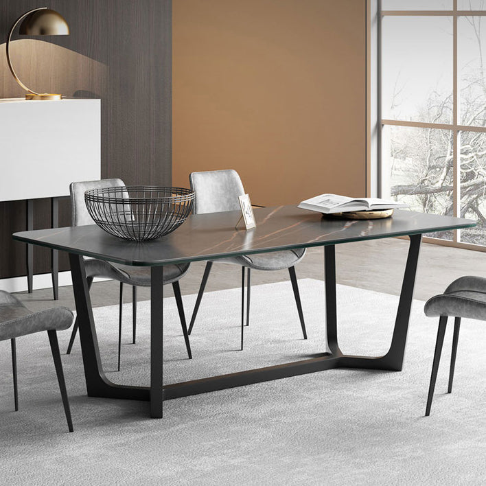 Modern 1/4/5/7 Pieces Rectangle Dining Set Sintered Stone Dining Table with Leather Chairs Clearhalo 'Dining Room Sets' 'Dining Tables & Seating' 'dining_room_set' 'furn' 'furn_dining_room_set' 'Furniture' 'furniture_dining_room_set' 'Kitchen & Dining Furniture' 4911096