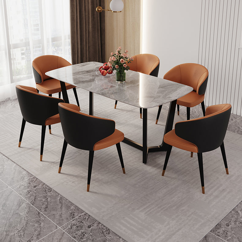 1/5/6/7 Pieces Sintered Stone Dining Table Set Rectangular Dining Room Table 7 Pieces: Table, 6 Orange Chairs Clearhalo 'Dining Room Sets' 'Dining Tables & Seating' 'dining_room_set' 'furn' 'furn_dining_room_set' 'Furniture' 'furniture_dining_room_set' 'Kitchen & Dining Furniture' 4911231