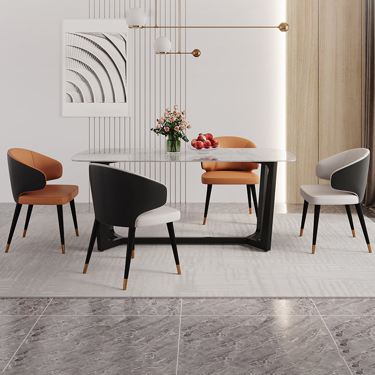 1/5/6/7 Pieces Sintered Stone Dining Table Set Rectangular Dining Room Table 5 Pieces: Grey Table, 2 Grey+2 Brown Chairs Clearhalo 'Dining Room Sets' 'Dining Tables & Seating' 'dining_room_set' 'furn' 'furn_dining_room_set' 'Furniture' 'furniture_dining_room_set' 'Kitchen & Dining Furniture' 4911232