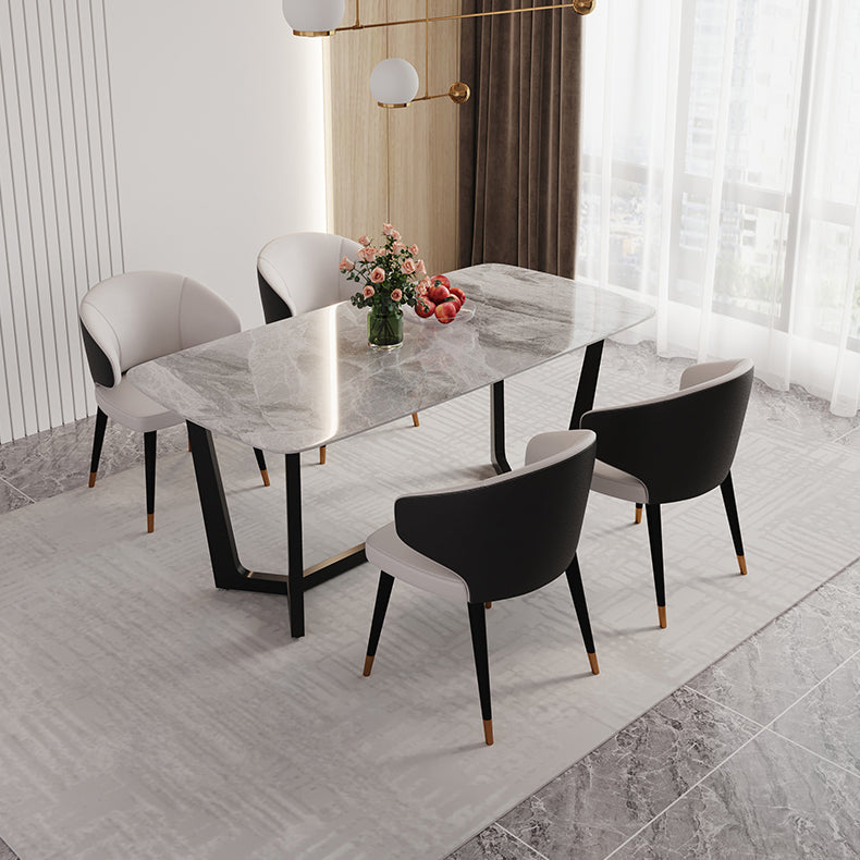 1/5/6/7 Pieces Sintered Stone Dining Table Set Rectangular Dining Room Table 5 Pieces: Grey Table, 4 Grey Chairs Clearhalo 'Dining Room Sets' 'Dining Tables & Seating' 'dining_room_set' 'furn' 'furn_dining_room_set' 'Furniture' 'furniture_dining_room_set' 'Kitchen & Dining Furniture' 4911234