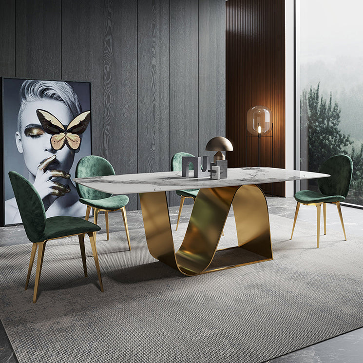 1/4/5/7 Pieces Dining Set Rectangle White Dining Table Set for Home Use 5 Pieces: Gold Table, 4 Chairs Clearhalo 'Dining Room Sets' 'Dining Tables & Seating' 'dining_room_set' 'furn' 'furn_dining_room_set' 'Furniture' 'furniture_dining_room_set' 'Kitchen & Dining Furniture' 4911267