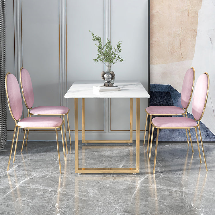 Glam 1/2/5 Pieces Dining Set Rectangle Stone Dining Table for Dining Room 5 Pieces: Table, 4 Pink Chairs Clearhalo 'Dining Room Sets' 'Dining Tables & Seating' 'dining_room_set' 'furn' 'furn_dining_room_set' 'Furniture' 'furniture_dining_room_set' 'Kitchen & Dining Furniture' 4911285