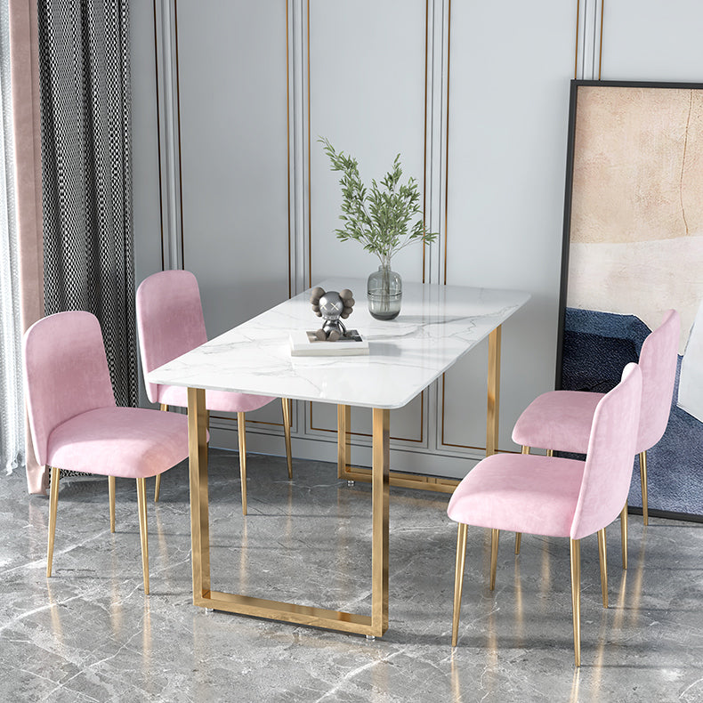 Glam 1/2/5 Pieces Dining Set Rectangle Stone Dining Table for Dining Room 5 Pieces: Table, 4 Light Pink Chairs Clearhalo 'Dining Room Sets' 'Dining Tables & Seating' 'dining_room_set' 'furn' 'furn_dining_room_set' 'Furniture' 'furniture_dining_room_set' 'Kitchen & Dining Furniture' 4911286