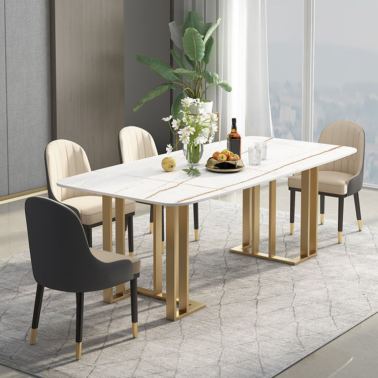Glam 1/2/4/5/6 Pieces Dining Set Rectangle Stone Dining Table for Dining Room 5 Pieces: Table, 4 Chairs Clearhalo 'Dining Room Sets' 'Dining Tables & Seating' 'dining_room_set' 'furn' 'furn_dining_room_set' 'Furniture' 'furniture_dining_room_set' 'Kitchen & Dining Furniture' 4911308