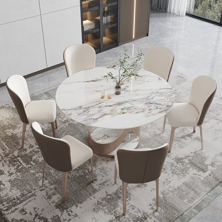 Modern 1/4/5/7 Pieces Dinette Set with White Sintered Stone Round Dining Table Set 7 Pieces: White Table, 6 Chairs Clearhalo 'Dining Room Sets' 'Dining Tables & Seating' 'dining_room_set' 'furn' 'furn_dining_room_set' 'Furniture' 'furniture_dining_room_set' 'Kitchen & Dining Furniture' 4911331