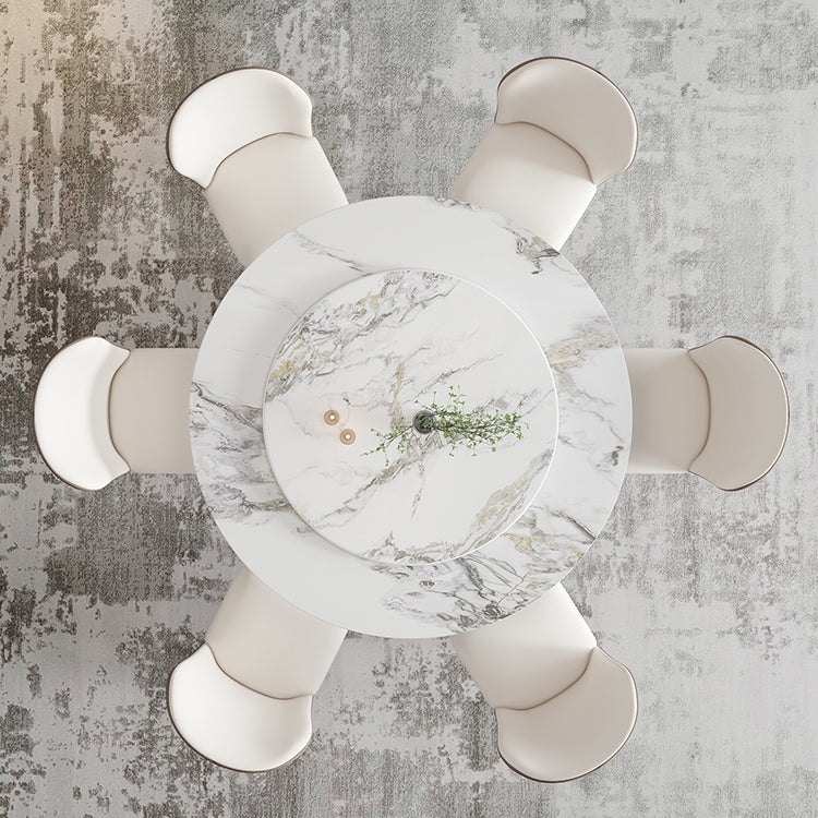 Modern 1/4/5/7 Pieces Dinette Set with White Sintered Stone Round Dining Table Set Clearhalo 'Dining Room Sets' 'Dining Tables & Seating' 'dining_room_set' 'furn' 'furn_dining_room_set' 'Furniture' 'furniture_dining_room_set' 'Kitchen & Dining Furniture' 4911332