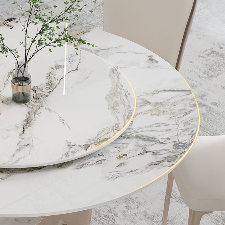 Modern 1/4/5/7 Pieces Dinette Set with White Sintered Stone Round Dining Table Set Clearhalo 'Dining Room Sets' 'Dining Tables & Seating' 'dining_room_set' 'furn' 'furn_dining_room_set' 'Furniture' 'furniture_dining_room_set' 'Kitchen & Dining Furniture' 4911336