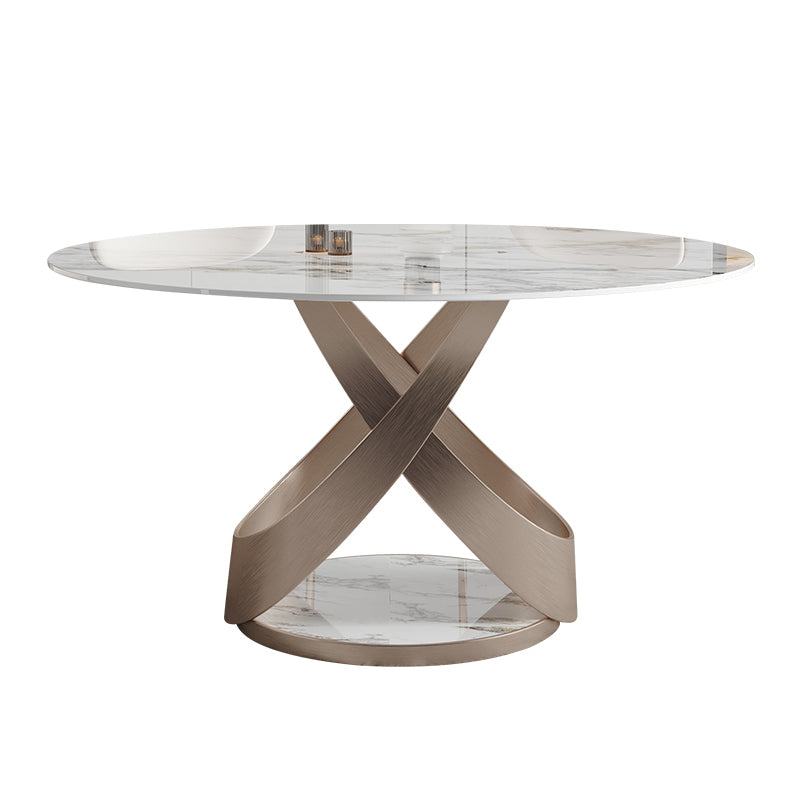 Modern 1/4/5/7 Pieces Dinette Set with White Sintered Stone Round Dining Table Set Clearhalo 'Dining Room Sets' 'Dining Tables & Seating' 'dining_room_set' 'furn' 'furn_dining_room_set' 'Furniture' 'furniture_dining_room_set' 'Kitchen & Dining Furniture' 4911338