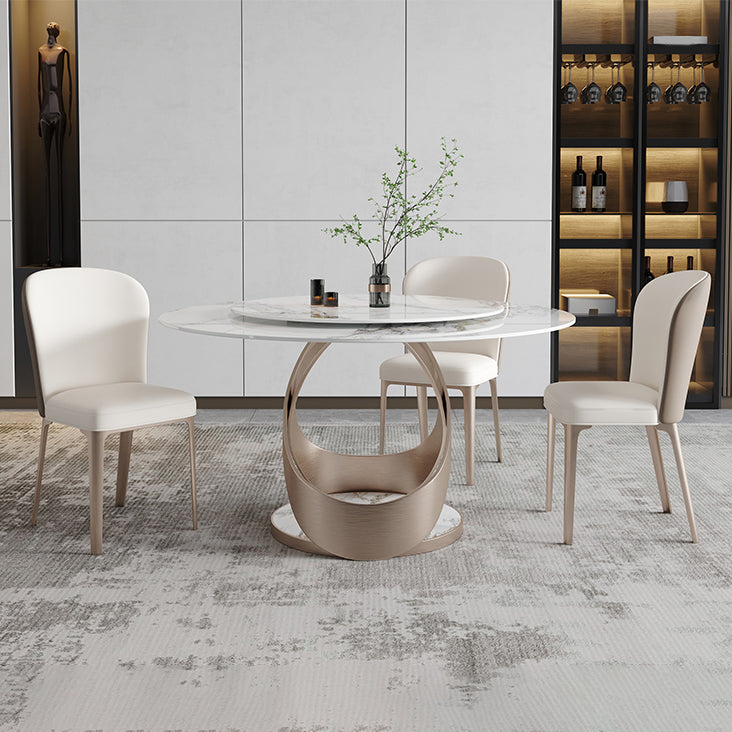 Modern 1/4/5/7 Pieces Dinette Set with White Sintered Stone Round Dining Table Set Clearhalo 'Dining Room Sets' 'Dining Tables & Seating' 'dining_room_set' 'furn' 'furn_dining_room_set' 'Furniture' 'furniture_dining_room_set' 'Kitchen & Dining Furniture' 4911341