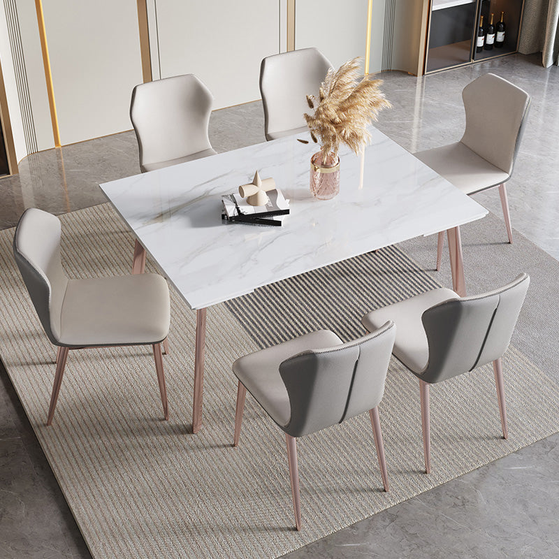 Modern 1/4/5/7 Pieces Rectangle Dinette Set with Sintered Stone Scalable Dining Table Set Clearhalo 'Dining Room Sets' 'Dining Tables & Seating' 'dining_room_set' 'furn' 'furn_dining_room_set' 'Furniture' 'furniture_dining_room_set' 'Kitchen & Dining Furniture' 4911351
