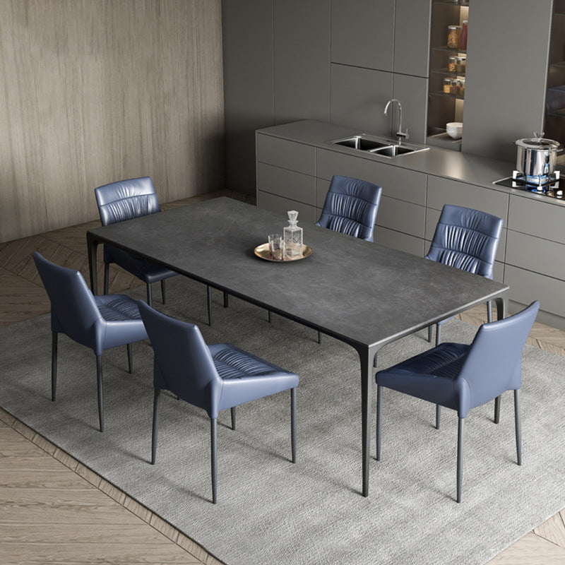 Designer Style 1/4/5/7 Pieces Dinette Set Sintered Stone Dining Set 7 Pieces: Table, 6 Blue Chairs Clearhalo 'Dining Room Sets' 'Dining Tables & Seating' 'dining_room_set' 'furn' 'furn_dining_room_set' 'Furniture' 'furniture_dining_room_set' 'Kitchen & Dining Furniture' 4911371