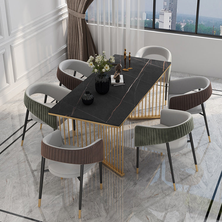 Glam 1/5/7 Pieces Dining Set Rectangle Stone Dining Table for Dining Room 7 Pieces: Black Table, 6 Chairs Clearhalo 'Dining Room Sets' 'Dining Tables & Seating' 'dining_room_set' 'furn' 'furn_dining_room_set' 'Furniture' 'furniture_dining_room_set' 'Kitchen & Dining Furniture' 4911386