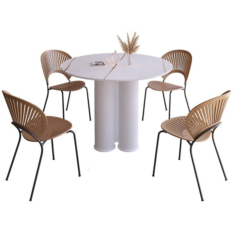 Modern Stone Dining Table Round Artificial Wood Table with Tripod Base White Gold Without Chairs Clearhalo 'Dining Tables & Seating' 'Dining Tables' 'dining_table' 'furn' 'furn_dining_table' 'Furniture' 'furniture_dining_table' 'Kitchen & Dining Furniture' 'kitchen' 'kitchen_dining_table' 4911449