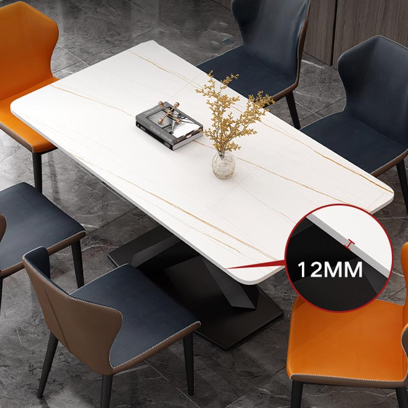 Industrial Sintered Stone Table for Restaurant Rectangle Kitchen Table with Black Pedestal Clearhalo 'Dining Tables & Seating' 'Dining Tables' 'dining_table' 'furn' 'furn_dining_table' 'Furniture' 'furniture_dining_table' 'Kitchen & Dining Furniture' 'kitchen' 'kitchen_dining_table' 4911463