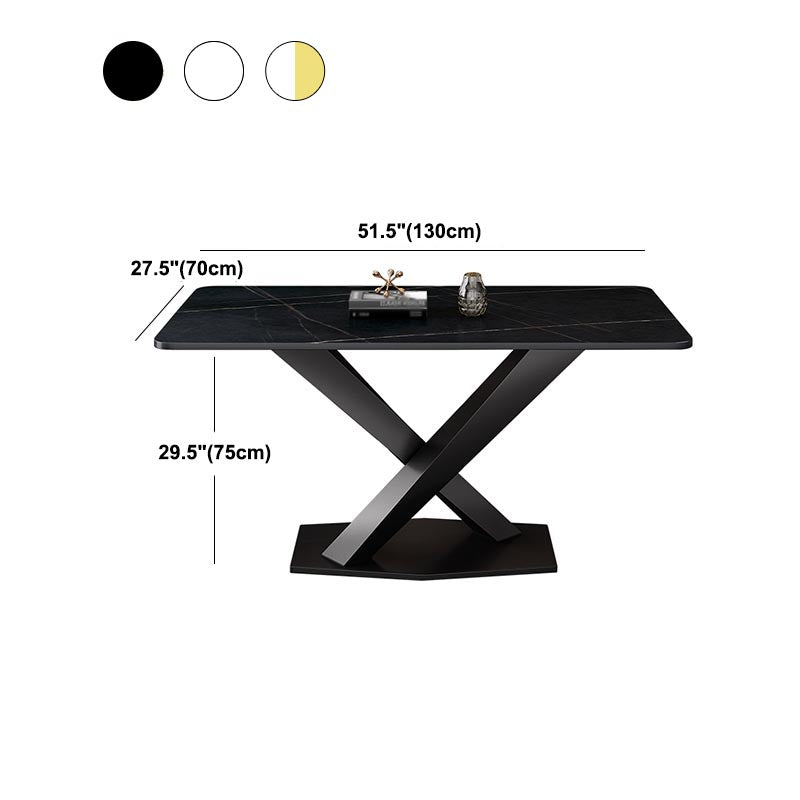 Industrial Sintered Stone Table for Restaurant Rectangle Kitchen Table with Black Pedestal Clearhalo 'Dining Tables & Seating' 'Dining Tables' 'dining_table' 'furn' 'furn_dining_table' 'Furniture' 'furniture_dining_table' 'Kitchen & Dining Furniture' 'kitchen' 'kitchen_dining_table' 4911466