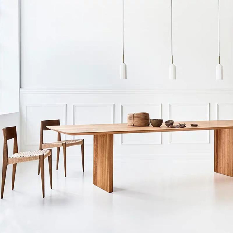 Rectangle Modern Dining Table Double Pedestal Table with Solid Wood Clearhalo 'Dining Tables & Seating' 'Dining Tables' 'dining_table' 'furn' 'furn_dining_table' 'Furniture' 'furniture_dining_table' 'Kitchen & Dining Furniture' 'kitchen' 'kitchen_dining_table' 4911474