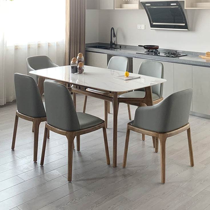 Mid-century Dining Table Rectangle 4-foot Solid Wood Table with Stone Top White 70.9"L x 35.4"W x 29.5"H Without Chairs Clearhalo 'Dining Tables & Seating' 'Dining Tables' 'dining_table' 'furn' 'furn_dining_table' 'Furniture' 'furniture_dining_table' 'Kitchen & Dining Furniture' 'kitchen' 'kitchen_dining_table' 4911485