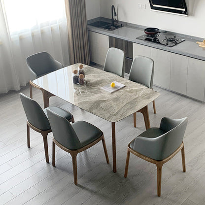 Mid-century Dining Table Rectangle 4-foot Solid Wood Table with Stone Top Gray Without Chairs Clearhalo 'Dining Tables & Seating' 'Dining Tables' 'dining_table' 'furn' 'furn_dining_table' 'Furniture' 'furniture_dining_table' 'Kitchen & Dining Furniture' 'kitchen' 'kitchen_dining_table' 4911486