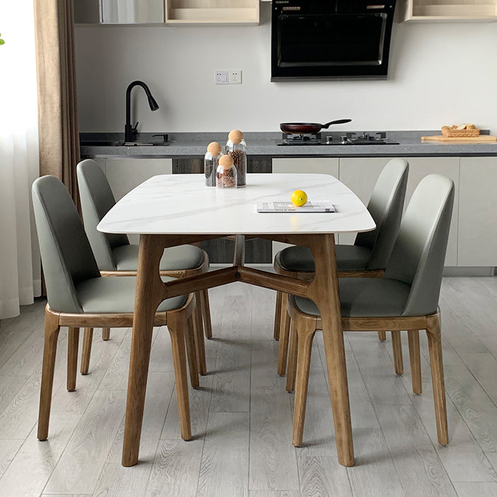 Mid-century Dining Table Rectangle 4-foot Solid Wood Table with Stone Top Clearhalo 'Dining Tables & Seating' 'Dining Tables' 'dining_table' 'furn' 'furn_dining_table' 'Furniture' 'furniture_dining_table' 'Kitchen & Dining Furniture' 'kitchen' 'kitchen_dining_table' 4911492