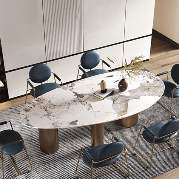 Traditional Luxury Oval Dining Site Table Gold Tripod Base Dining Table Pandora Gold 70.9"L x 35.4"W x 29.5"H Without Chairs Clearhalo 'Dining Tables & Seating' 'Dining Tables' 'dining_table' 'furn' 'furn_dining_table' 'Furniture' 'furniture_dining_table' 'Kitchen & Dining Furniture' 'kitchen' 'kitchen_dining_table' 4911516