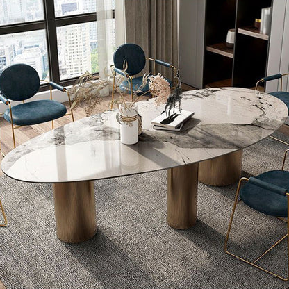 Traditional Luxury Oval Dining Site Table Gold Tripod Base Dining Table Pandora Gold Without Chairs Clearhalo 'Dining Tables & Seating' 'Dining Tables' 'dining_table' 'furn' 'furn_dining_table' 'Furniture' 'furniture_dining_table' 'Kitchen & Dining Furniture' 'kitchen' 'kitchen_dining_table' 4911517