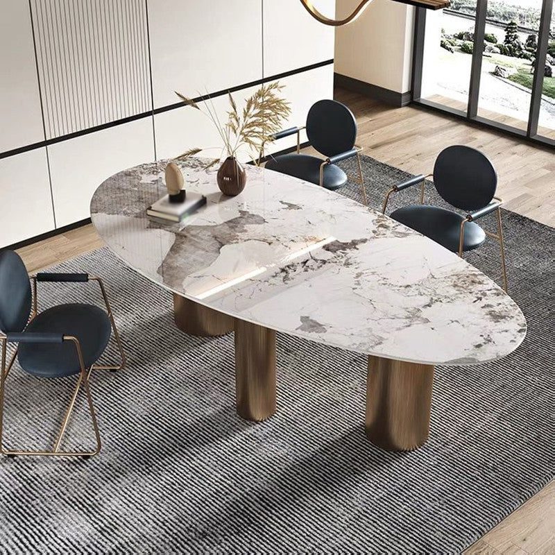 Traditional Luxury Oval Dining Site Table Gold Tripod Base Dining Table Pandora Gold 78.7"L x 39.4"W x 29.5"H Without Chairs Clearhalo 'Dining Tables & Seating' 'Dining Tables' 'dining_table' 'furn' 'furn_dining_table' 'Furniture' 'furniture_dining_table' 'Kitchen & Dining Furniture' 'kitchen' 'kitchen_dining_table' 4911518