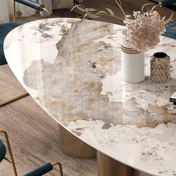 Traditional Luxury Oval Dining Site Table Gold Tripod Base Dining Table Clearhalo 'Dining Tables & Seating' 'Dining Tables' 'dining_table' 'furn' 'furn_dining_table' 'Furniture' 'furniture_dining_table' 'Kitchen & Dining Furniture' 'kitchen' 'kitchen_dining_table' 4911524