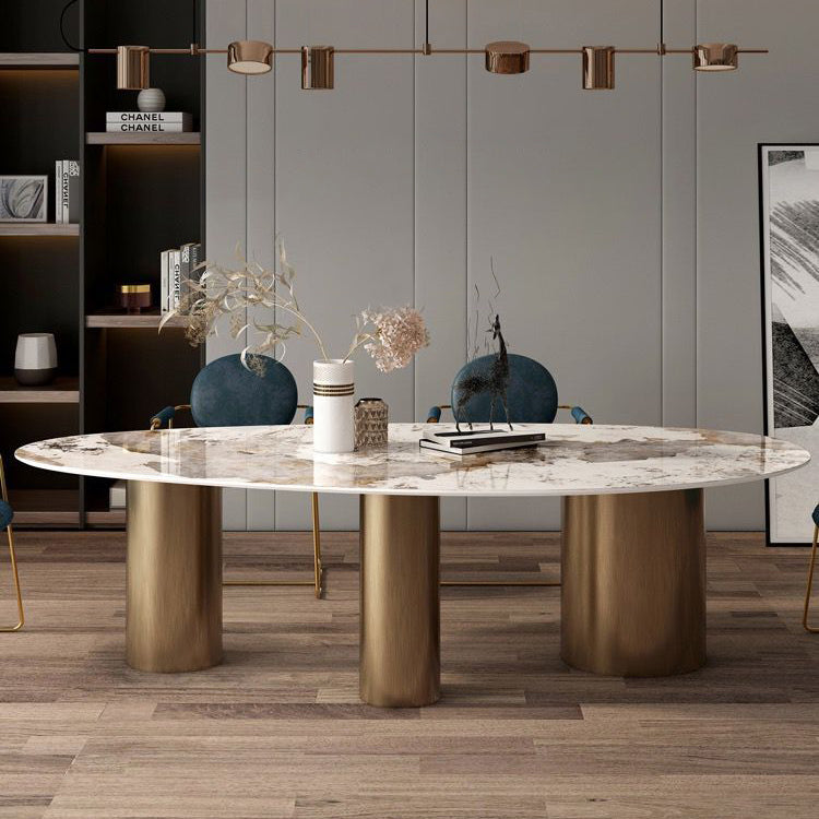Traditional Luxury Oval Dining Site Table Gold Tripod Base Dining Table Clearhalo 'Dining Tables & Seating' 'Dining Tables' 'dining_table' 'furn' 'furn_dining_table' 'Furniture' 'furniture_dining_table' 'Kitchen & Dining Furniture' 'kitchen' 'kitchen_dining_table' 4911526