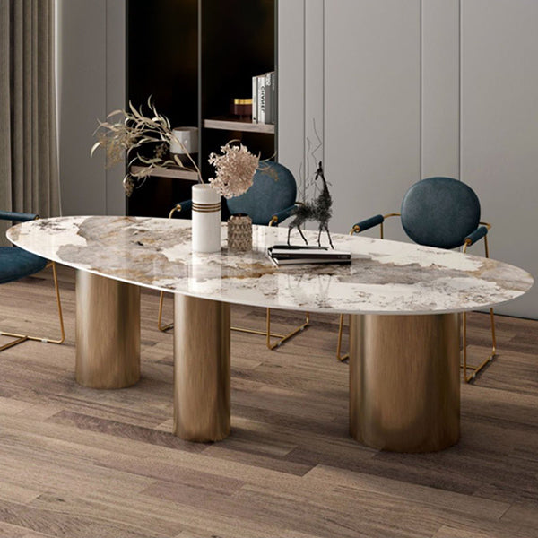 Traditional Luxury Oval Dining Site Table Gold Tripod Base Dining Table Clearhalo 'Dining Tables & Seating' 'Dining Tables' 'dining_table' 'furn' 'furn_dining_table' 'Furniture' 'furniture_dining_table' 'Kitchen & Dining Furniture' 'kitchen' 'kitchen_dining_table' 4911527