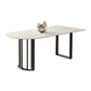 Living Room Simple Stone Table White Oval Table with Metal Pedestal Black Clearhalo 'Dining Tables & Seating' 'Dining Tables' 'dining_table' 'Furniture' 'furniture_dining_table' 'Kitchen & Dining Furniture' 'kitchen' 'kitchen_dining_table' 4911534