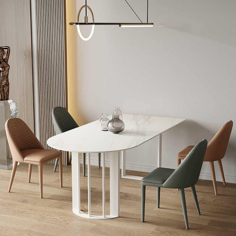 Living Room Simple Stone Table White Oval Table with Metal Pedestal 70.9"L x 35.4"W x 29.5"H White Clearhalo 'Dining Tables & Seating' 'Dining Tables' 'dining_table' 'Furniture' 'furniture_dining_table' 'Kitchen & Dining Furniture' 'kitchen' 'kitchen_dining_table' 4911535