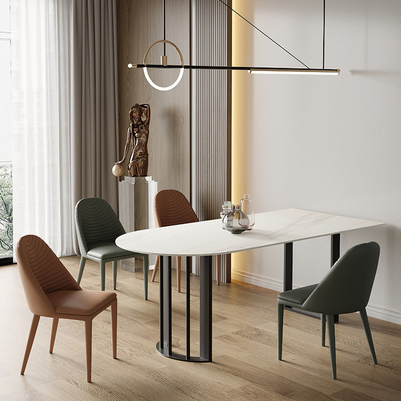 Living Room Simple Stone Table White Oval Table with Metal Pedestal 70.9"L x 35.4"W x 29.5"H Black Clearhalo 'Dining Tables & Seating' 'Dining Tables' 'dining_table' 'Furniture' 'furniture_dining_table' 'Kitchen & Dining Furniture' 'kitchen' 'kitchen_dining_table' 4911537