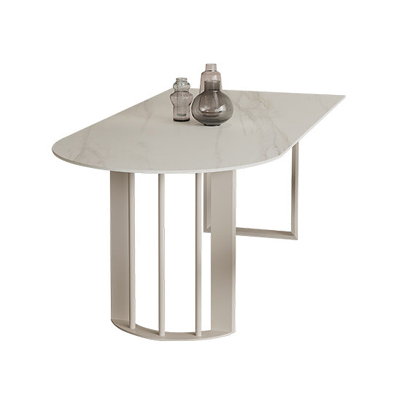 Living Room Simple Stone Table White Oval Table with Metal Pedestal White Clearhalo 'Dining Tables & Seating' 'Dining Tables' 'dining_table' 'Furniture' 'furniture_dining_table' 'Kitchen & Dining Furniture' 'kitchen' 'kitchen_dining_table' 4911538
