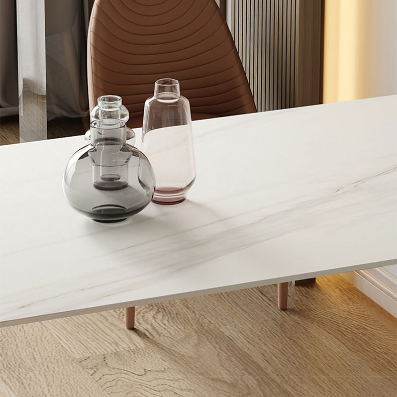 Living Room Simple Stone Table White Oval Table with Metal Pedestal Clearhalo 'Dining Tables & Seating' 'Dining Tables' 'dining_table' 'Furniture' 'furniture_dining_table' 'Kitchen & Dining Furniture' 'kitchen' 'kitchen_dining_table' 4911540