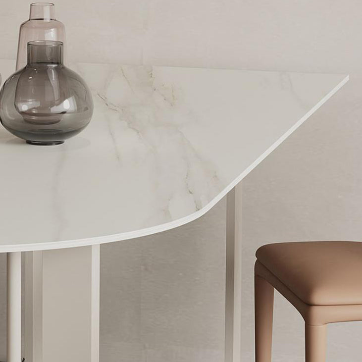 Living Room Simple Stone Table White Oval Table with Metal Pedestal Clearhalo 'Dining Tables & Seating' 'Dining Tables' 'dining_table' 'Furniture' 'furniture_dining_table' 'Kitchen & Dining Furniture' 'kitchen' 'kitchen_dining_table' 4911541