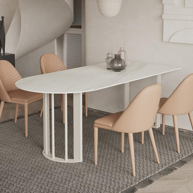 Living Room Simple Stone Table White Oval Table with Metal Pedestal Clearhalo 'Dining Tables & Seating' 'Dining Tables' 'dining_table' 'Furniture' 'furniture_dining_table' 'Kitchen & Dining Furniture' 'kitchen' 'kitchen_dining_table' 4911544
