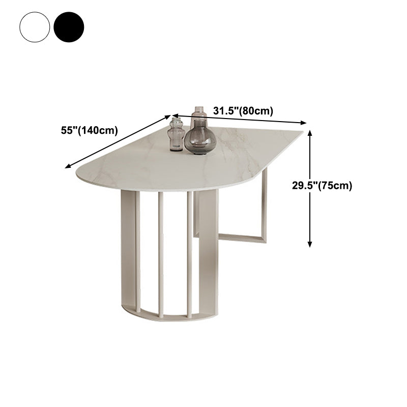 Living Room Simple Stone Table White Oval Table with Metal Pedestal Clearhalo 'Dining Tables & Seating' 'Dining Tables' 'dining_table' 'Furniture' 'furniture_dining_table' 'Kitchen & Dining Furniture' 'kitchen' 'kitchen_dining_table' 4911547
