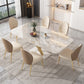 White Stone Dining Table Household Small Apartment Dining Furniture with Pedestal Base Pandora Gold 63"L x 35.4"W x 29.5"H Without Chairs Clearhalo 'Dining Tables & Seating' 'Dining Tables' 'dining_table' 'furn' 'furn_dining_table' 'Furniture' 'furniture_dining_table' 'Kitchen & Dining Furniture' 'kitchen' 'kitchen_dining_table' 4911551