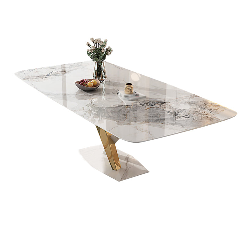 White Stone Dining Table Household Small Apartment Dining Furniture with Pedestal Base Beige Without Chairs Clearhalo 'Dining Tables & Seating' 'Dining Tables' 'dining_table' 'furn' 'furn_dining_table' 'Furniture' 'furniture_dining_table' 'Kitchen & Dining Furniture' 'kitchen' 'kitchen_dining_table' 4911552